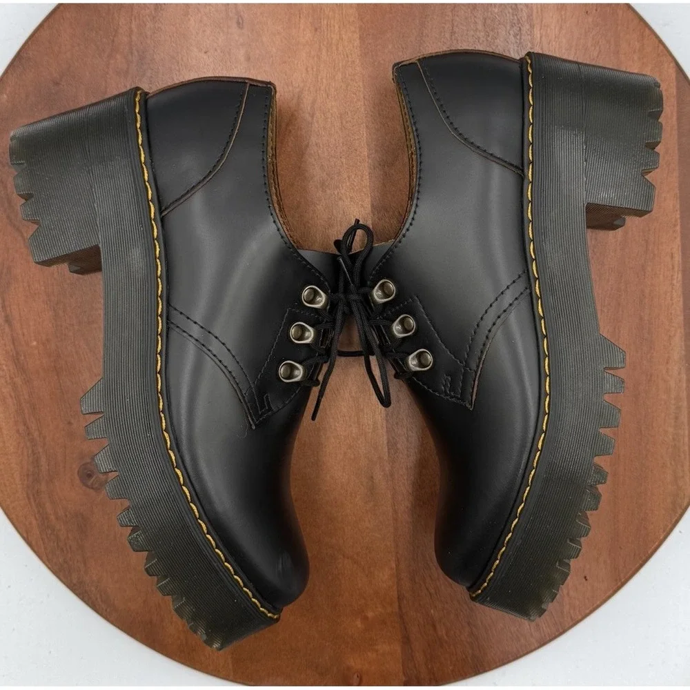 Dr. Martens‎ LEONA LO Platform Shoes  Black Leather Chunky Heel Women's Size 9